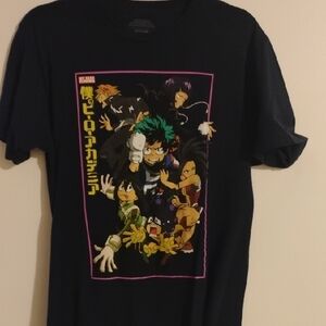 Black My Hero Academia Graphic T-Shirt with Anime Characters Mens Size Medium